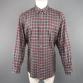 BRIONI SPORT Size L Olive & Red Plaid Cotton Flannel Long Sleeve Shirt BRIONI SPORT