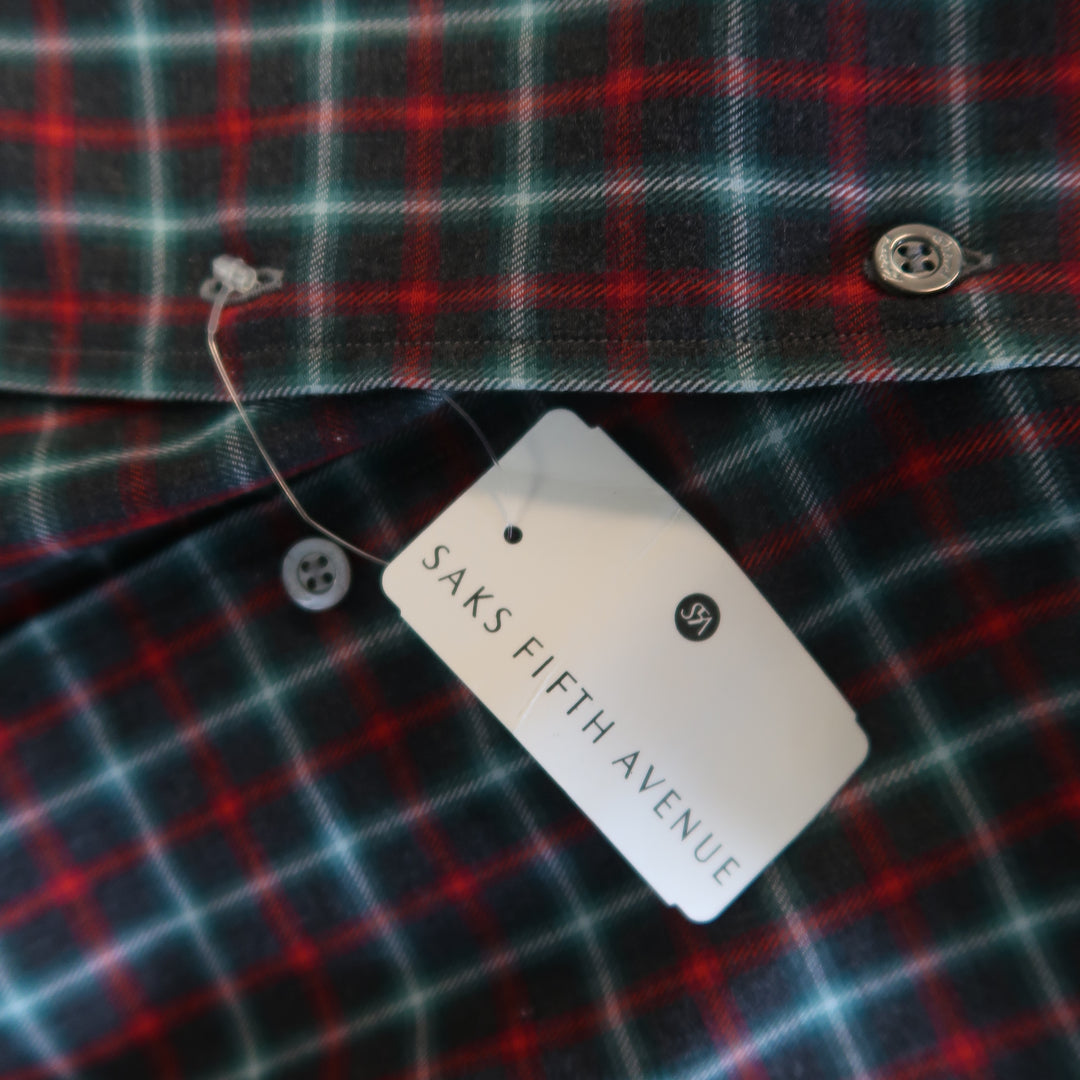 BRIONI SPORT Size L Olive & Red Plaid Cotton Flannel Long Sleeve Shirt
