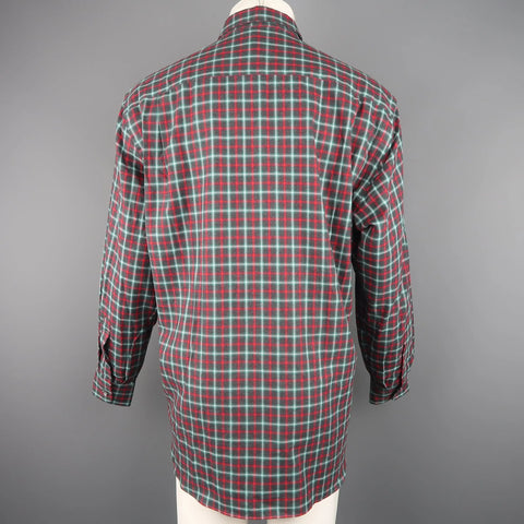 BRIONI SPORT Size L Olive & Red Plaid Cotton Flannel Long Sleeve Shirt BRIONI SPORT