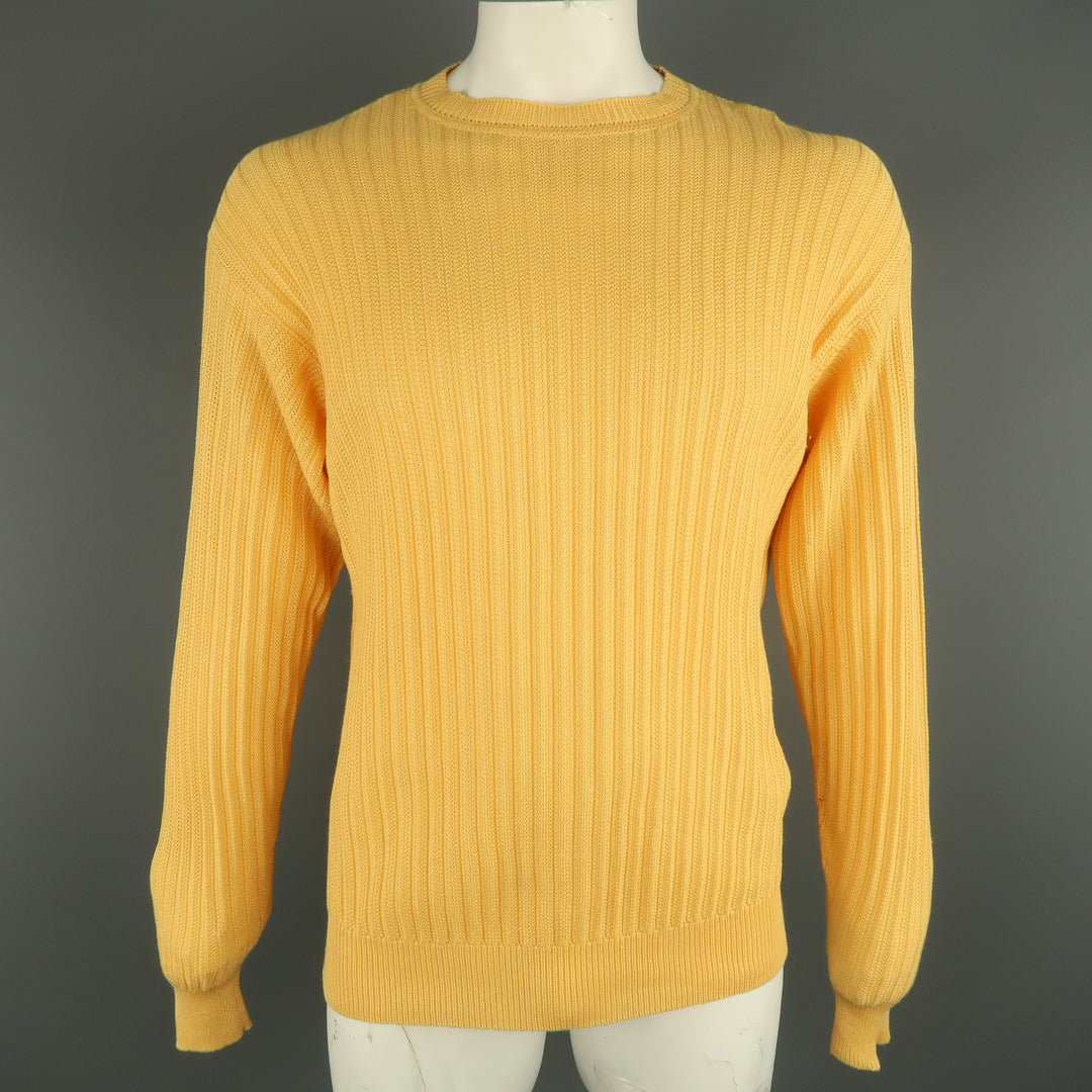 BRIONI Size 40 Yellow Knitted Linen / Silk Crew-Neck Pullover Sweater