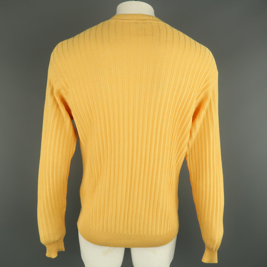 BRIONI Size 40 Yellow Knitted Linen / Silk Crew-Neck Pullover Sweater