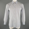 BRIONI Size L Light Blue Stripe Cotton Long Sleeve Shirt BRIONI