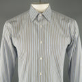 BRIONI Size L Light Blue Stripe Cotton Long Sleeve Shirt BRIONI
