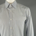 BRIONI Size L Light Blue Stripe Cotton Long Sleeve Shirt BRIONI