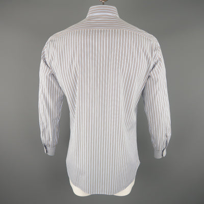 BRIONI Size L Light Blue Stripe Cotton Long Sleeve Shirt