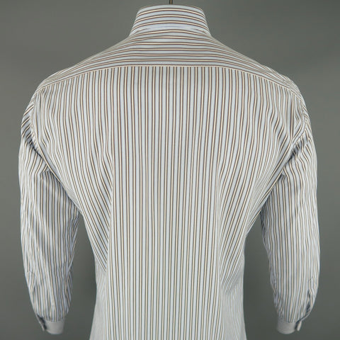 BRIONI Size L Light Blue Stripe Cotton Long Sleeve Shirt BRIONI