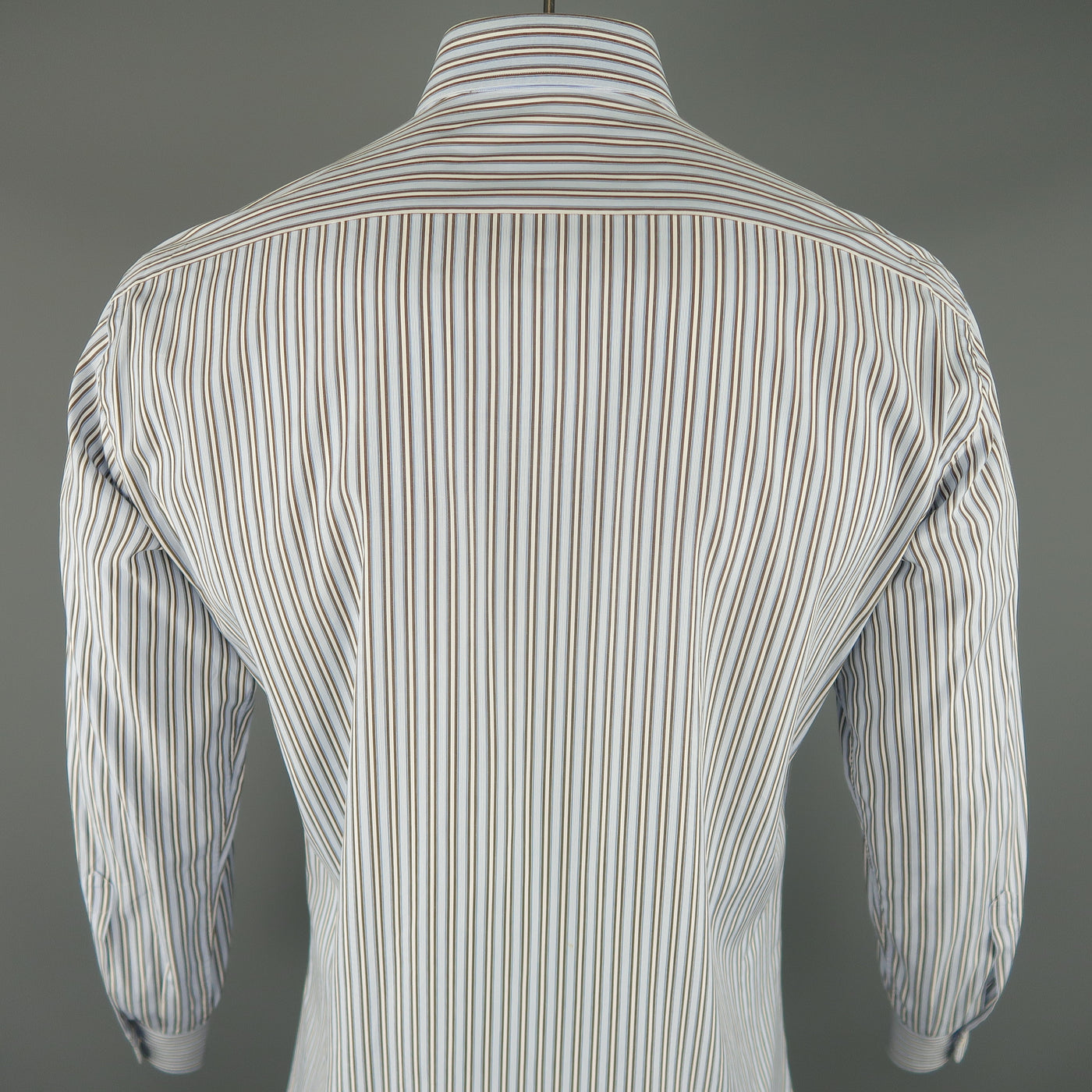 BRIONI Size L Light Blue Stripe Cotton Long Sleeve Shirt