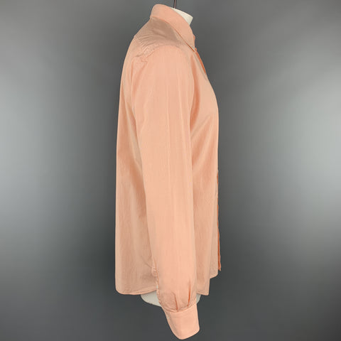 BRIONI Size L Orange Window Pane Cotton Button Down Long Sleeve Shirt