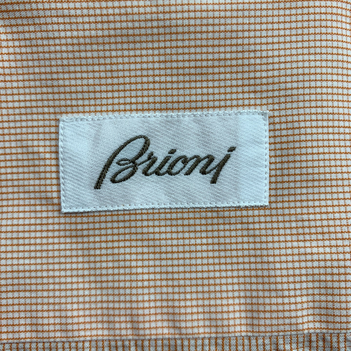 BRIONI Size L Orange Window Pane Cotton Button Down Long Sleeve Shirt
