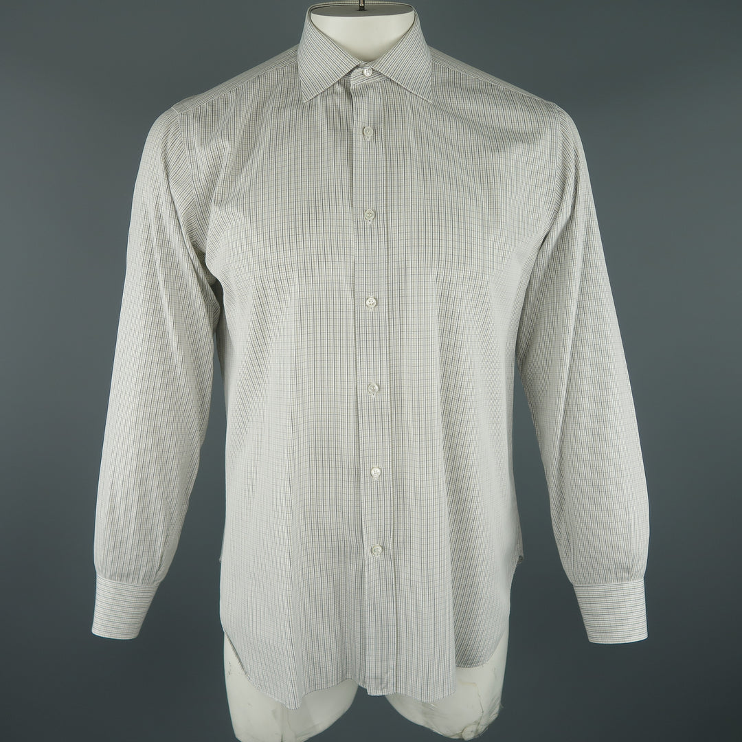BRIONI Camisa de vestir de algodón con paneles de ventana blanca talla L
