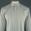 BRIONI Size L White Window Pane Cotton Dress Shirt BRIONI