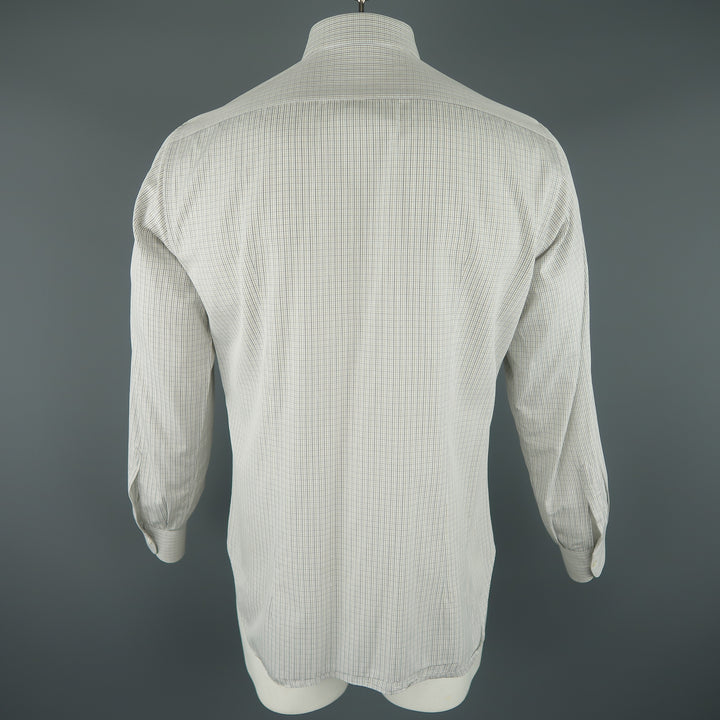 BRIONI Size L White Window Pane Cotton Dress Shirt