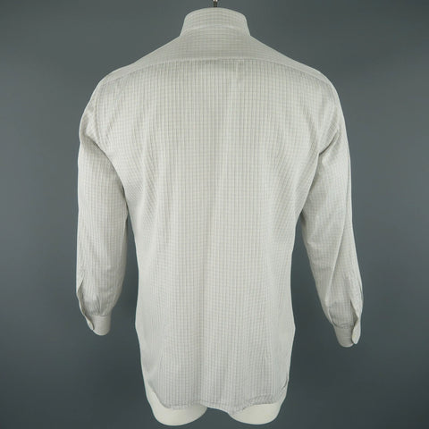 BRIONI Size L White Window Pane Cotton Dress Shirt BRIONI