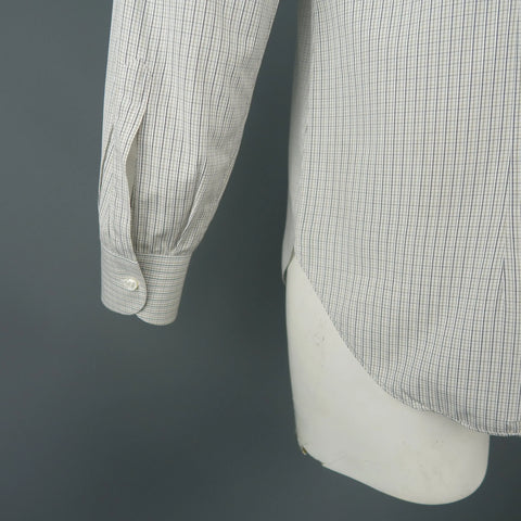 BRIONI Size L White Window Pane Cotton Dress Shirt BRIONI