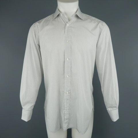 BRIONI Size M Gray Stripe Cotton Long Sleeve French Cuff Shirt BRIONI