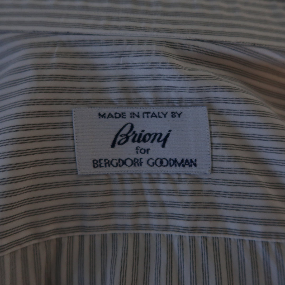 BRIONI Size M Gray Stripe Cotton Long Sleeve French Cuff Shirt