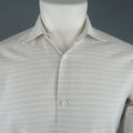 BRIONI Size S Gray Stripe Cotton Contrast Collar French Cuff Long Sleeve Shirt BRIONI