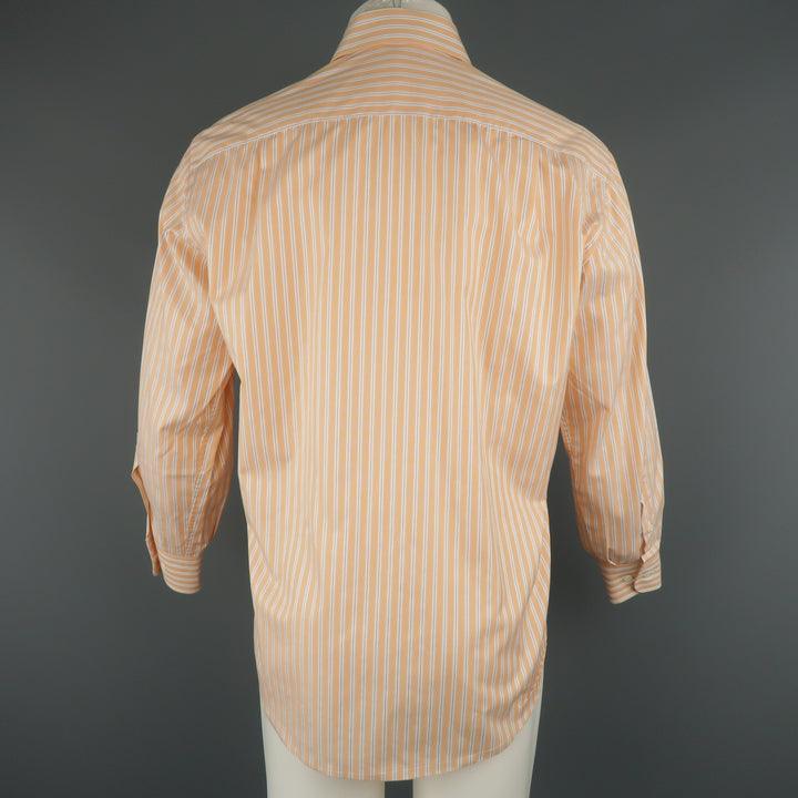 BRIONI Size S Orange Stripe Cotton Long Sleeve Shirt