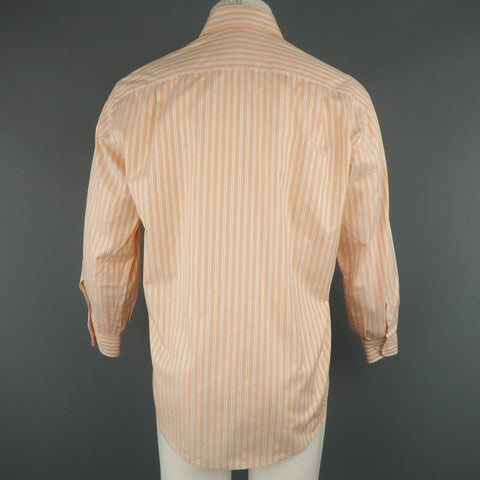 BRIONI Size S Orange Stripe Cotton Long Sleeve Shirt BRIONI