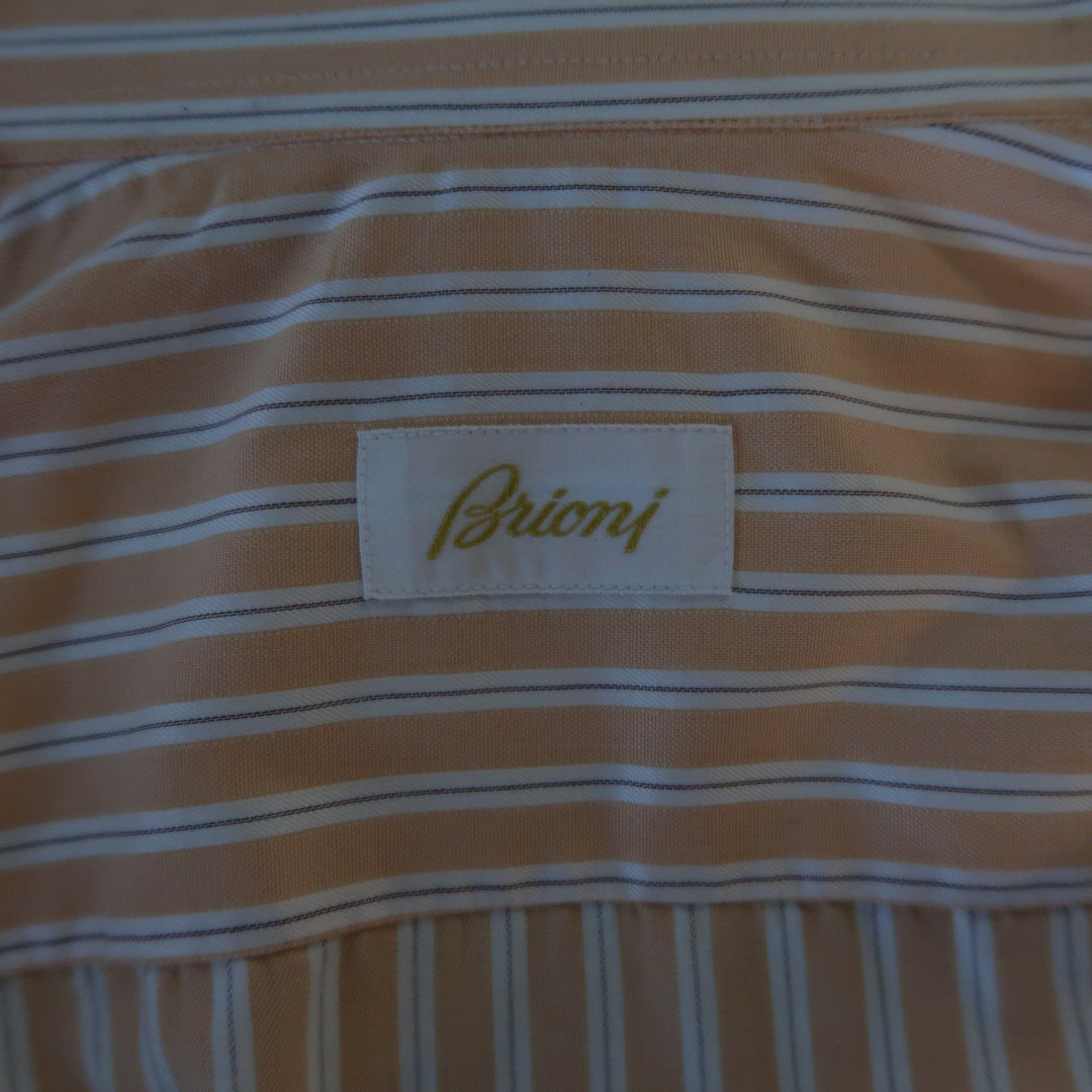 BRIONI Size S Orange Stripe Cotton Long Sleeve Shirt