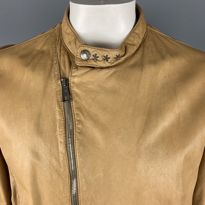 BROGDEN M Tan Distressed Leather Motorcycle Jacket