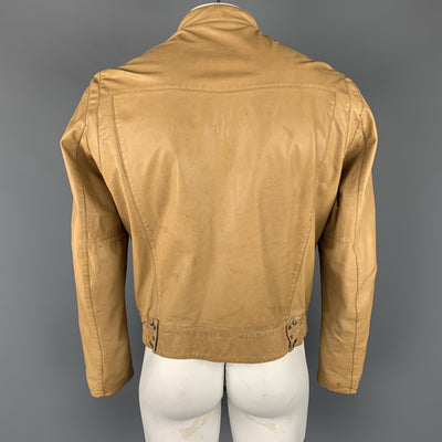 BROGDEN M Tan Distressed Leather Motorcycle Jacket
