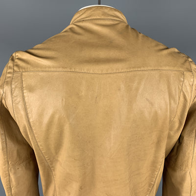 BROGDEN M Tan Distressed Leather Motorcycle Jacket