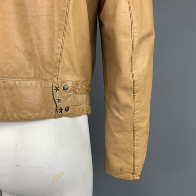 BROGDEN M Tan Distressed Leather Motorcycle Jacket