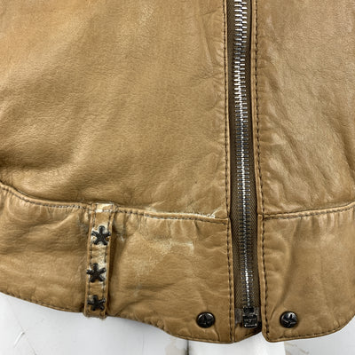 BROGDEN M Tan Distressed Leather Motorcycle Jacket