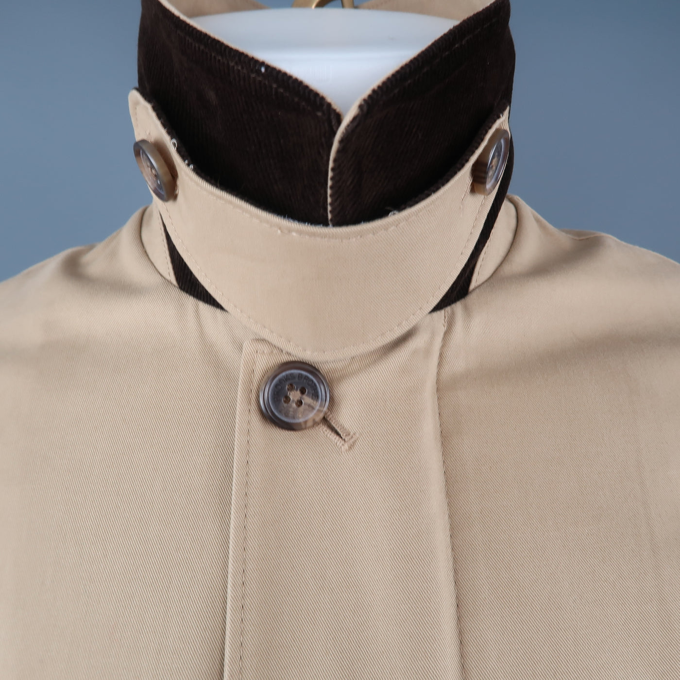 BROOKS BROTHERS S Khaki Cotton Zip & Buttons Coat