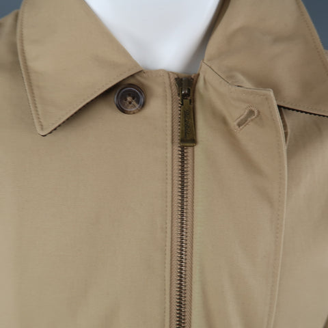 BROOKS BROTHERS S Khaki Cotton Zip & Buttons Coat