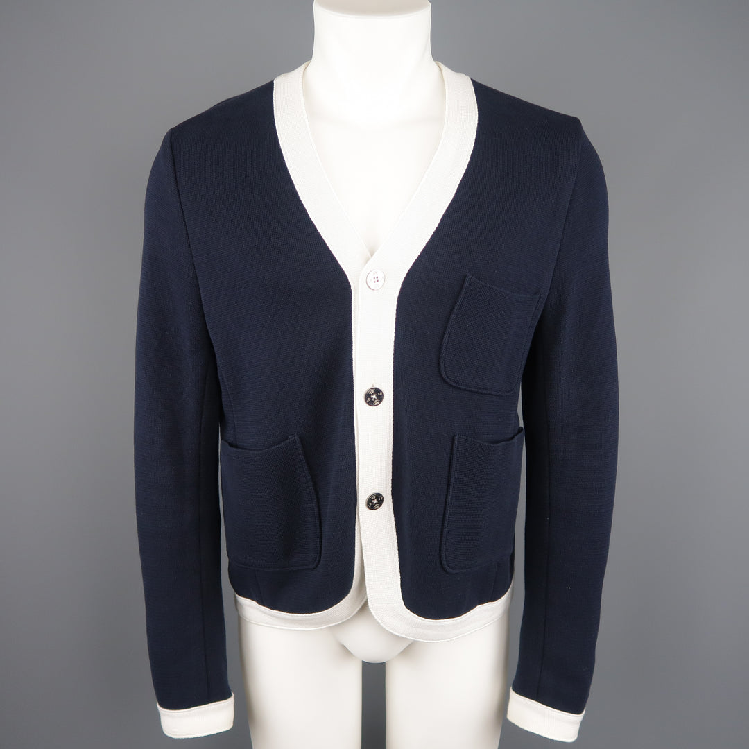 BROOKS BROTHERS Size S Navy White Cotton Cardigan – Sui Generis