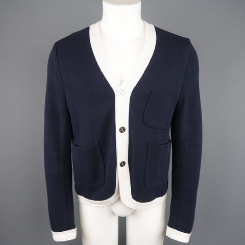 BROOKS BROTHERS Size S Navy & White Cotton Cardigan