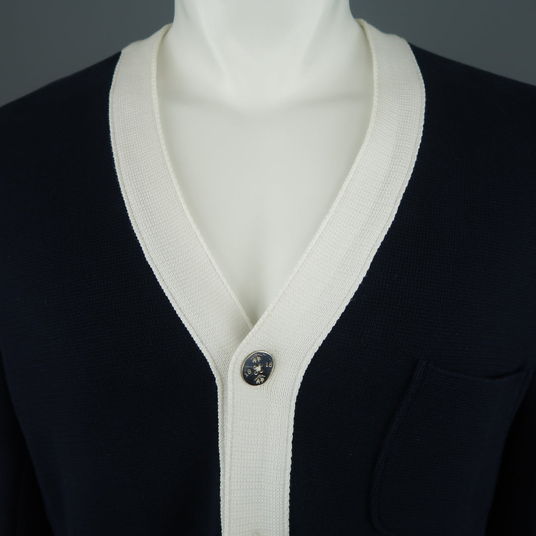 BROOKS BROTHERS Size S Navy & White Cotton Cardigan