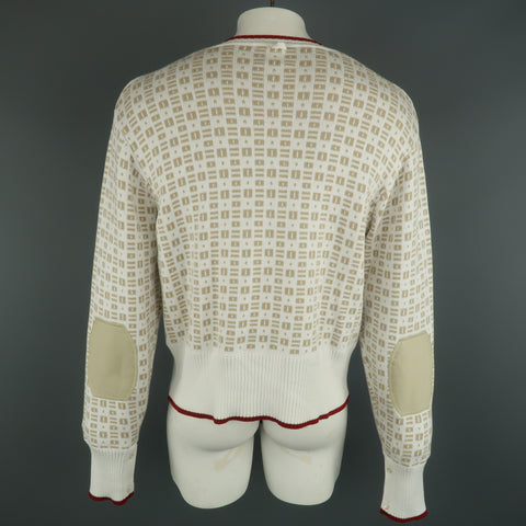 BROOKS BROTHERS Size XXL White & Beige Print Cotton V-Neck Sweater