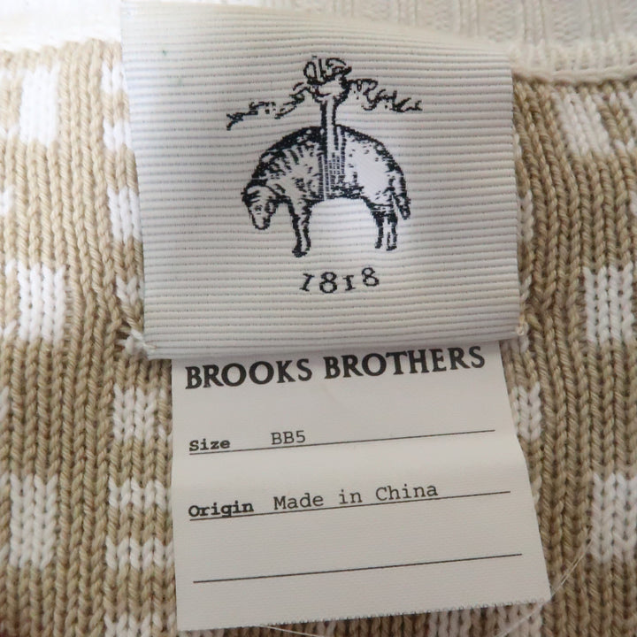 BROOKS BROTHERS Size XXL White & Beige Print Cotton V-Neck Sweater