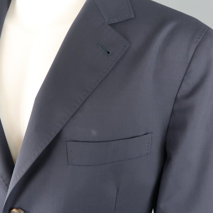 BRUNELLO CUCINELLI 44 R Navy Wool / Silk Notch Lapel Sport Coat