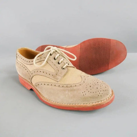 BRUNELLO CUCINELLI Size 10 Taupe Perforated Canvas Wingtip Lace Up Shoe BRUNELLO CUCINELLI