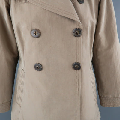 BRUNELLO CUCINELLI Size 4 Khaki Cotton Double Breasted A Line Trench Jacket