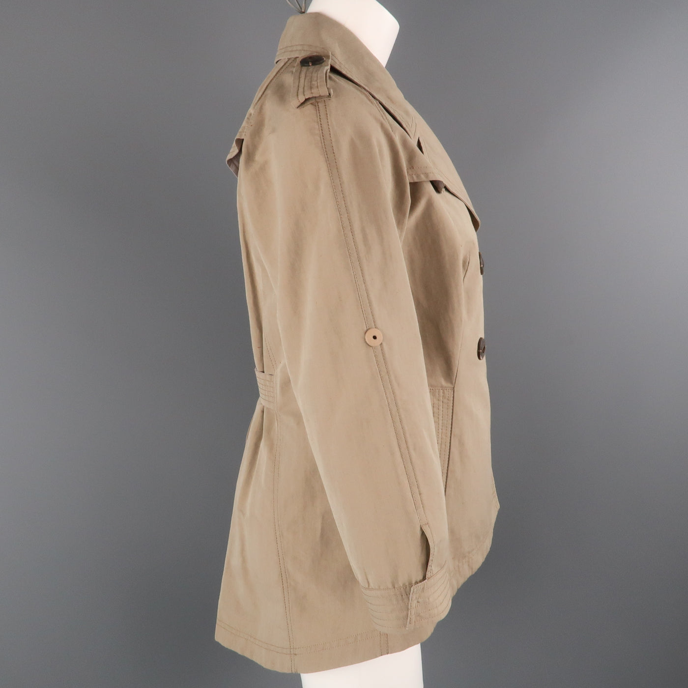 BRUNELLO CUCINELLI Size 4 Khaki Cotton Double Breasted A Line Trench Jacket