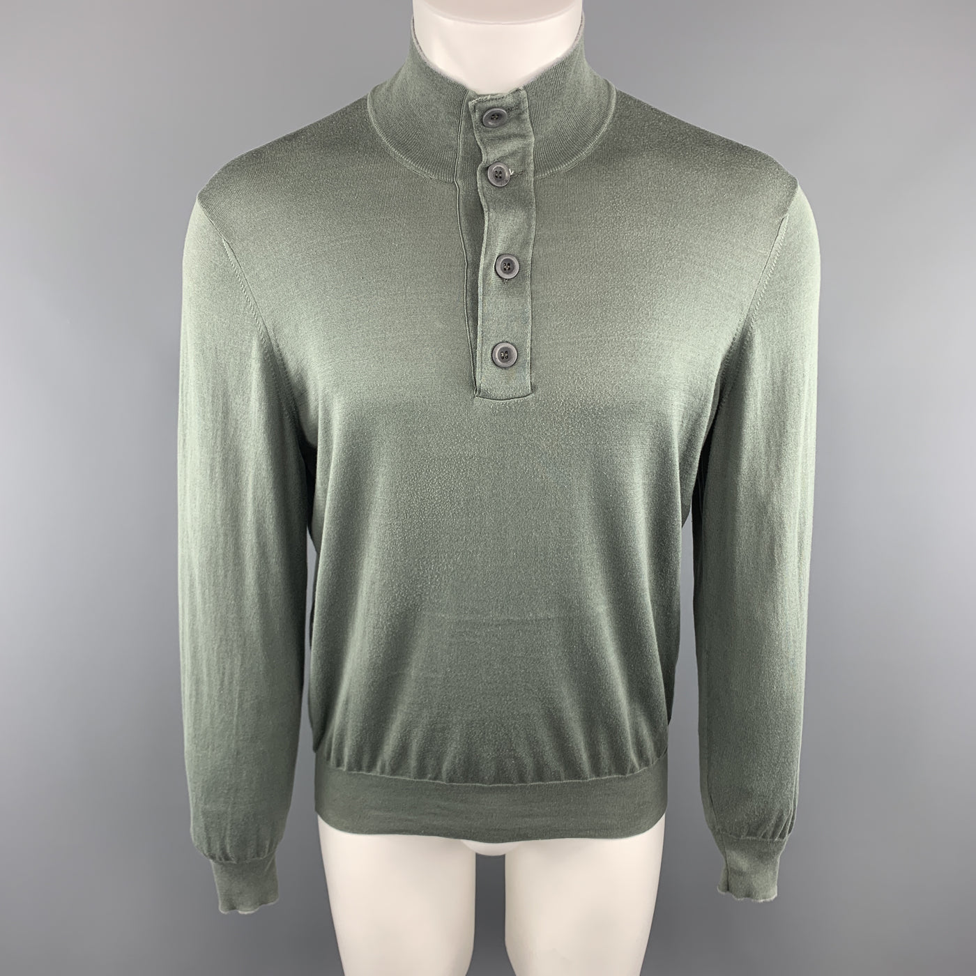 BRUNELLO CUCINELLI Size 40 Olive Cotton Buttoned Pullover Sweater