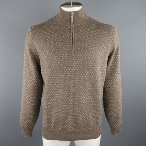 BRUNELLO CUCINELLI Size 46 Taupe & Grey Knitted Cashmere 1/2 Zip Sweater BRUNELLO CUCINELLI