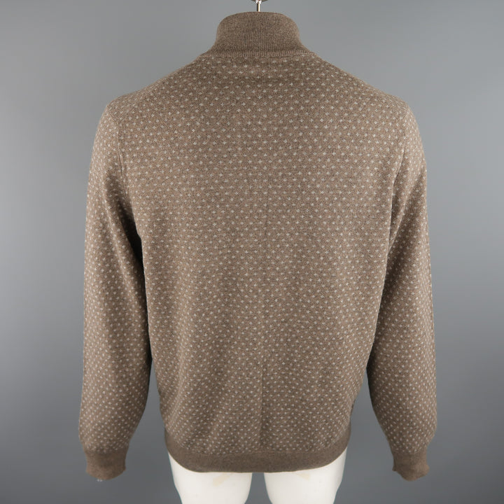 BRUNELLO CUCINELLI Size 46 Taupe & Grey Knitted Cashmere 1/2 Zip Sweater