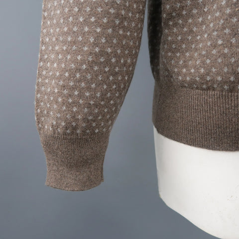 BRUNELLO CUCINELLI Size 46 Taupe & Grey Knitted Cashmere 1/2 Zip Sweater BRUNELLO CUCINELLI