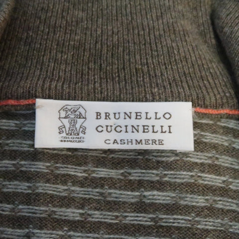 BRUNELLO CUCINELLI Size 46 Taupe & Grey Knitted Cashmere 1/2 Zip Sweater BRUNELLO CUCINELLI