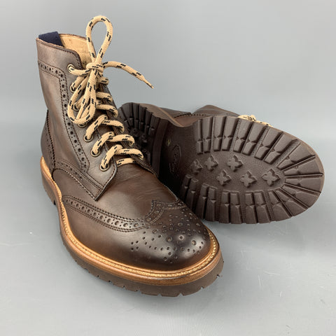 BRUNELLO CUCINELLI Taille 7 Bottes à lacets en cuir perforé marron 