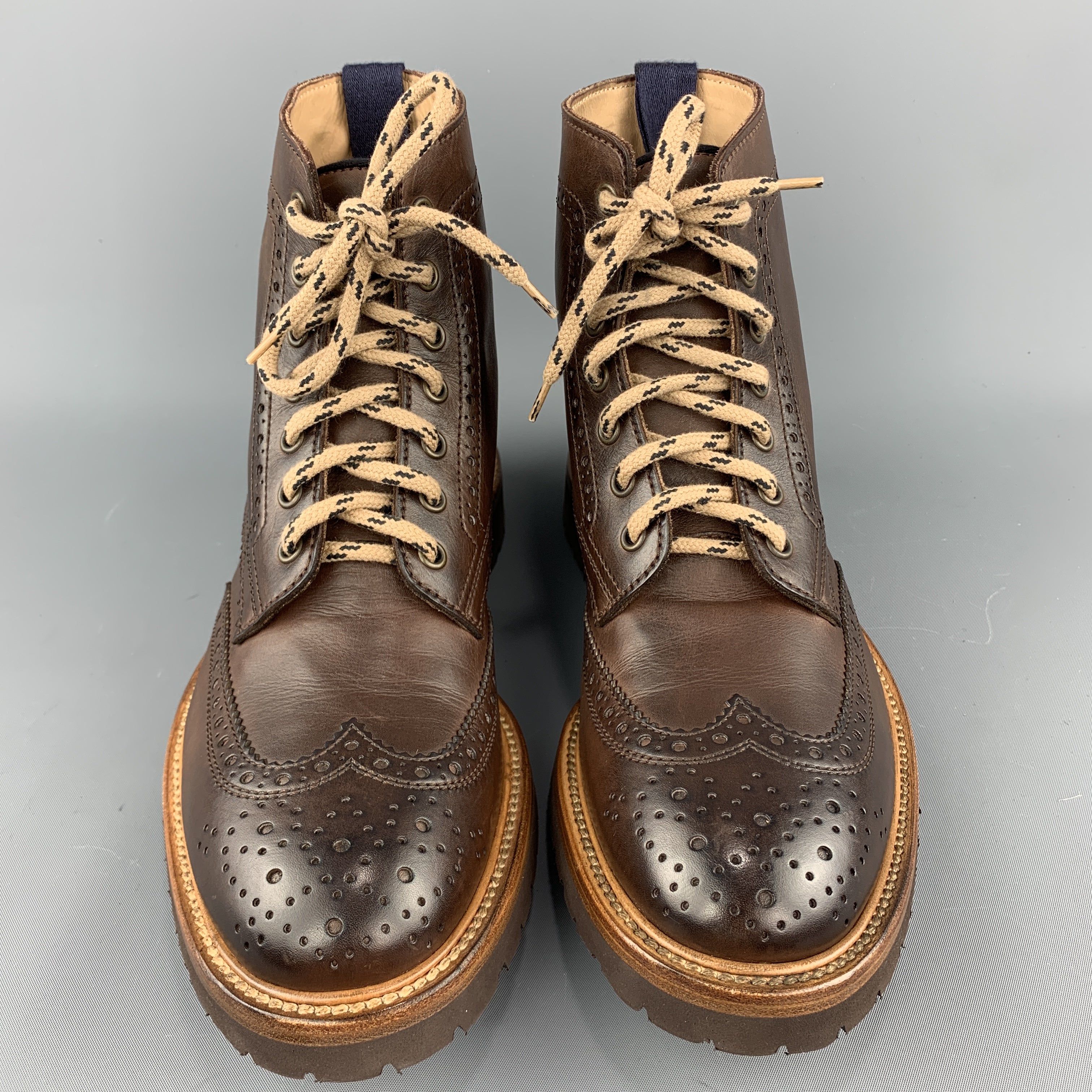 BRUNELLO CUCINELLI Size 7 Brown Perforated Leather Lace Up