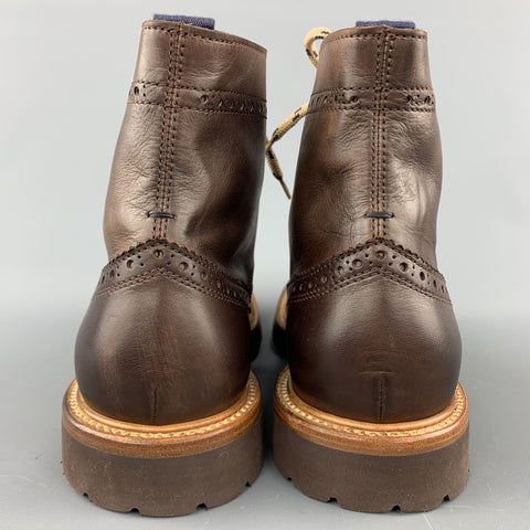 BRUNELLO CUCINELLI Taille 7 Bottes à lacets en cuir perforé marron 