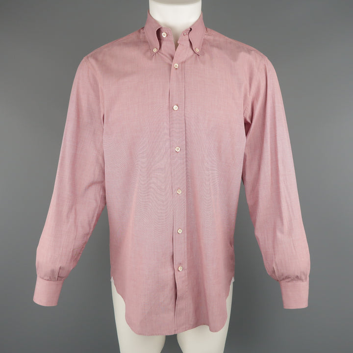 BRUNELLO CUCINELLI Size M Burgundy Grid Cotton Long Sleeve Button Down Shirt