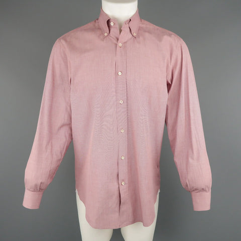 BRUNELLO CUCINELLI Size M Burgundy Grid Cotton Long Sleeve Button Down Shirt BRUNELLO CUCINELLI